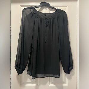 Women’s Talbots Black Sheer Flowy Blouse with Balloon Sleeves size L